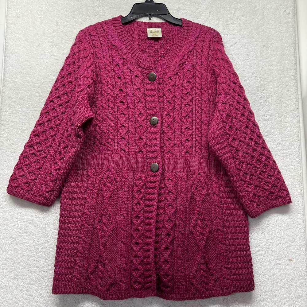Kilronan Knitwear Womens Size XL Purple Half Sleeve Wool Cardigan Sweater (M3)